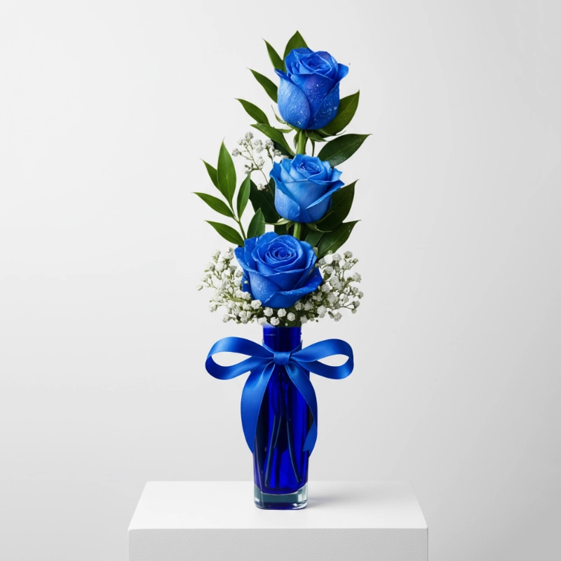 3 Royal Blue Roses Bouquet